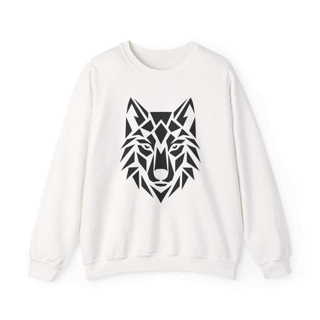 ShadowVector Geometric Wolf White Crewneck Sweatshirt