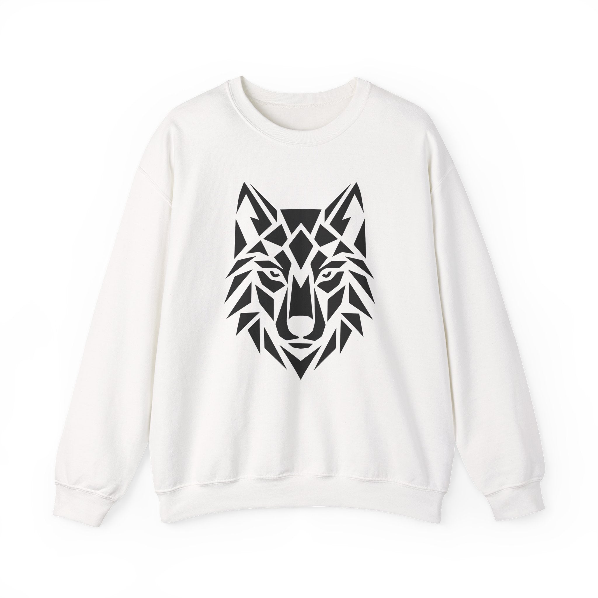ShadowVector Geometric Wolf White Crewneck Sweatshirt
