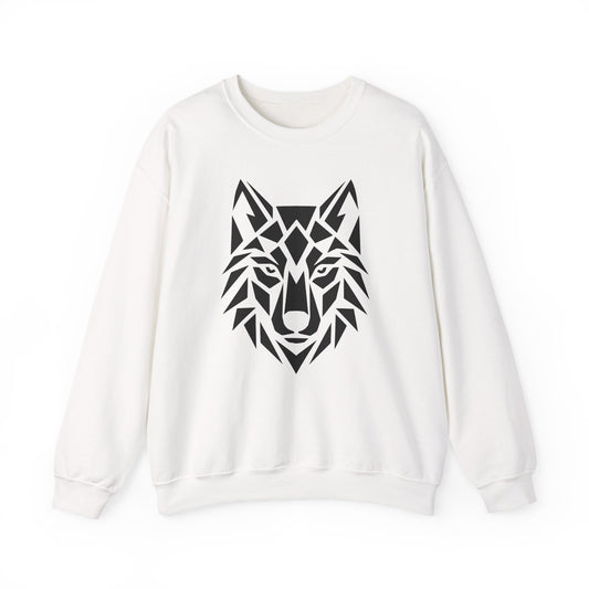 ShadowVector Geometric Wolf White Crewneck Sweatshirt