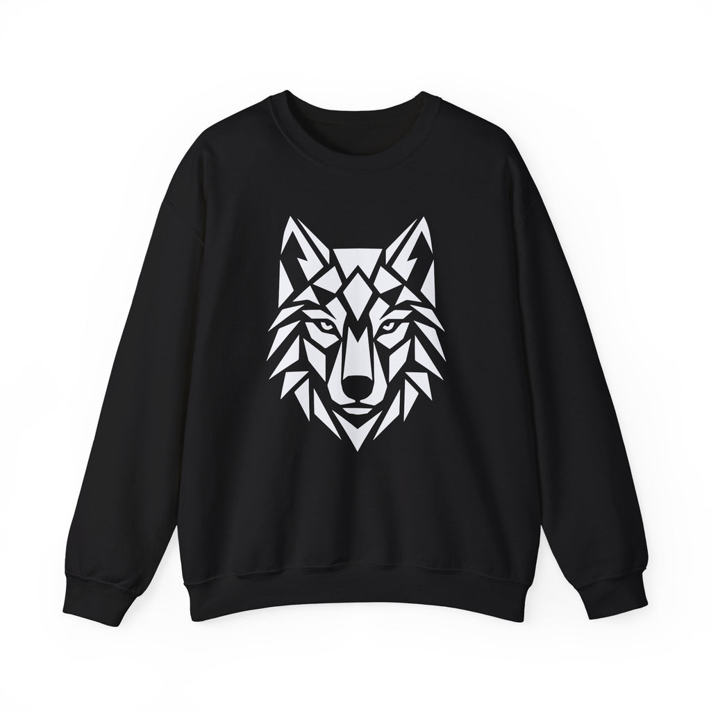 ShadowVector Geometric Wolf Black Crewneck Sweatshirt