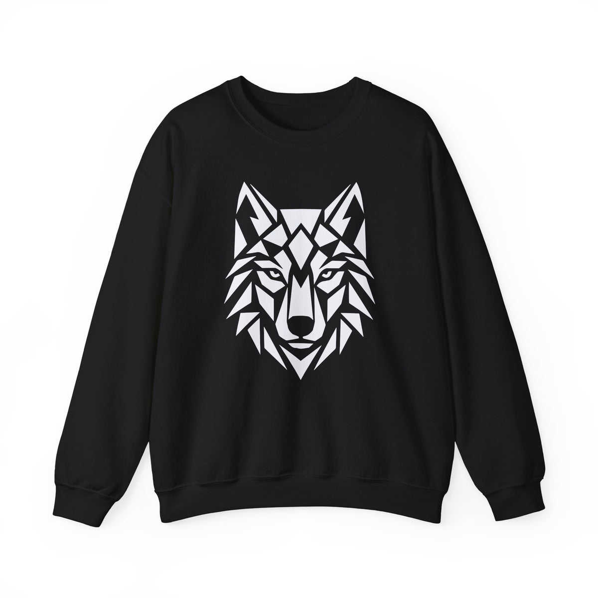 ShadowVector Geometric Wolf Black Crewneck Sweatshirt