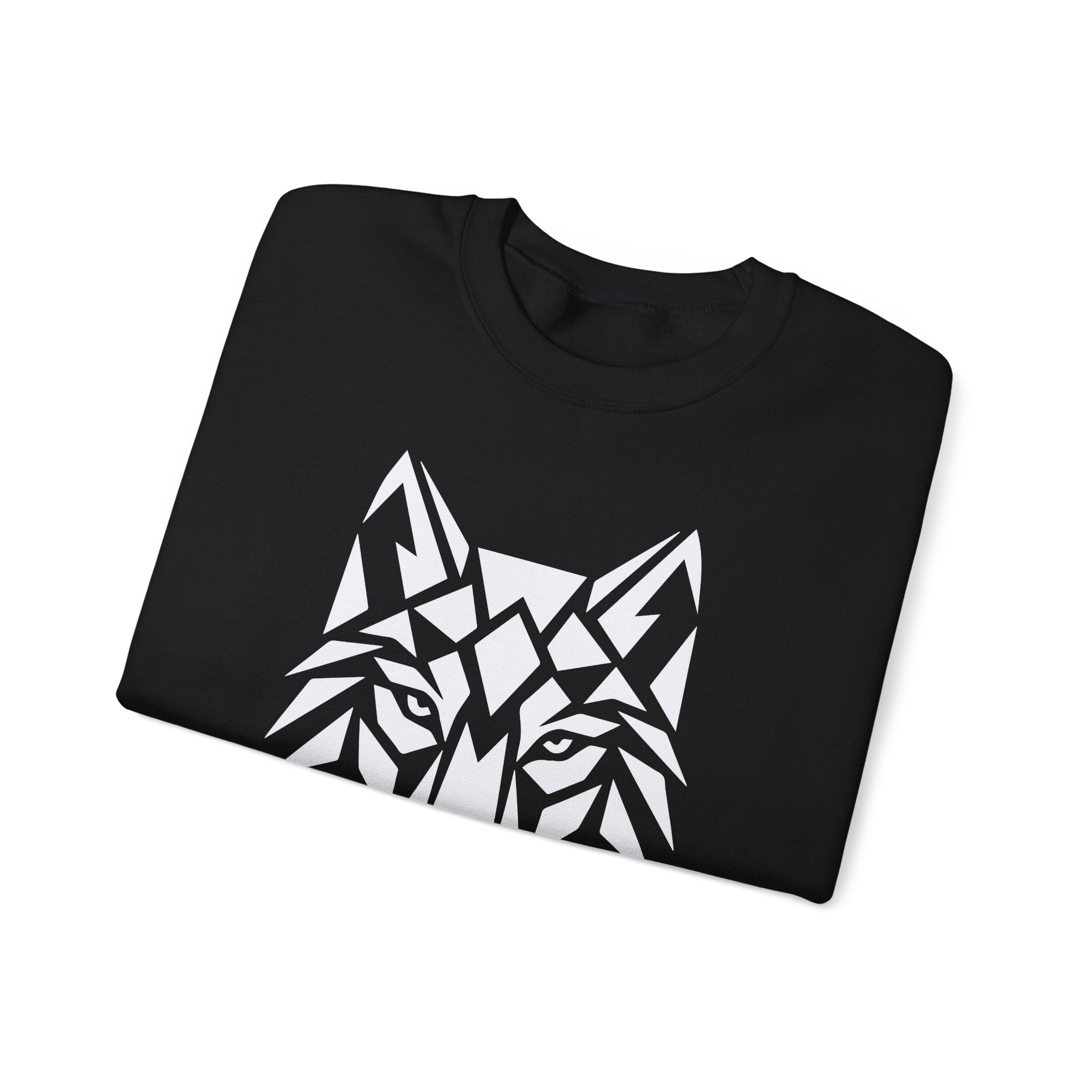 ShadowVector Geometric Wolf Black Crewneck Sweatshirt